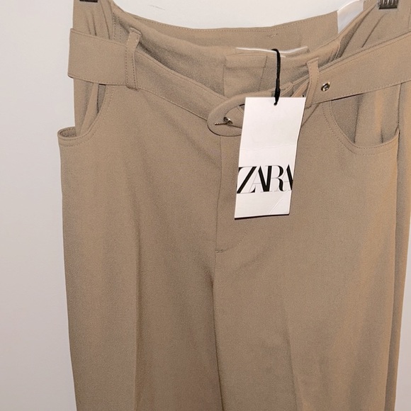 BNWT ZARA TAN BELTED PANTS/ S❤️ - Picture 2 of 8